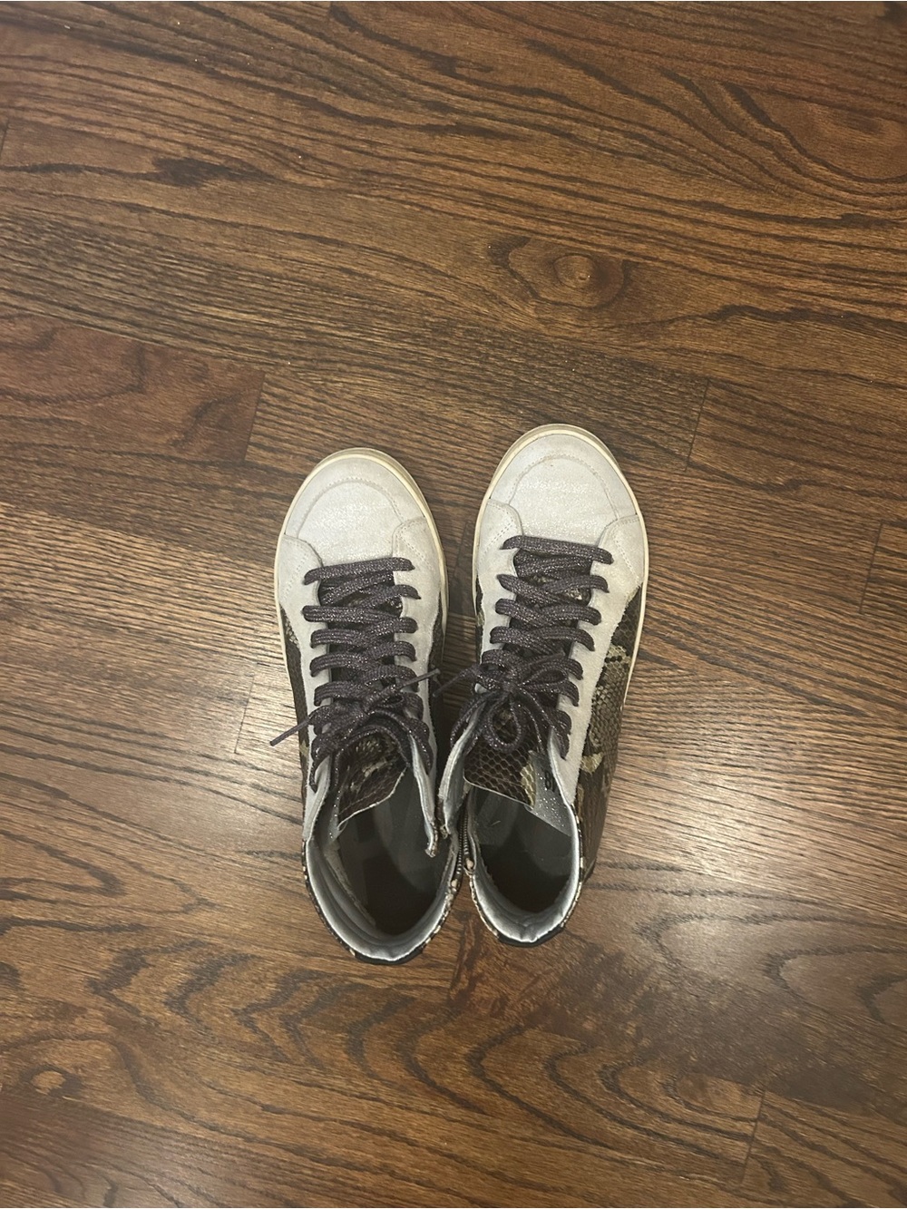 P448 High-Top Sneakers in White and Black Snake Print
